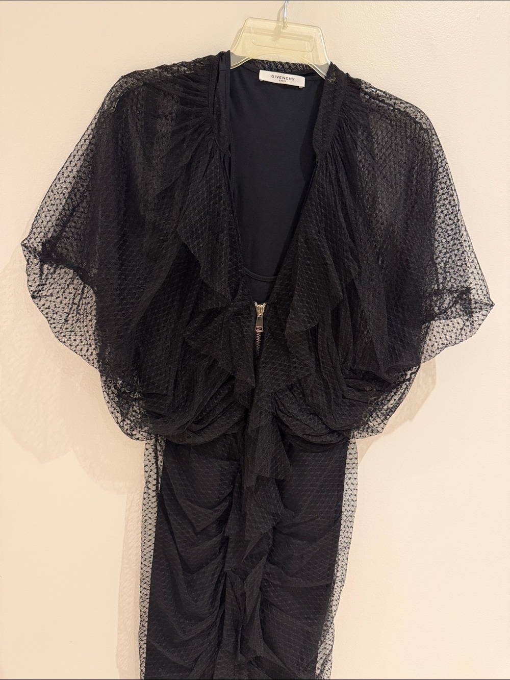Givenchy Black Sheer Ruffle Zip-Front Robe Like New, Worn Once Size S!